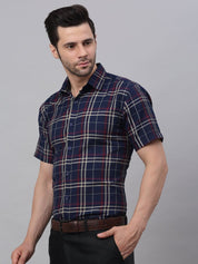 Men's Navy Half Sleeve Checked Formal Shirt - SF_837Navy_S