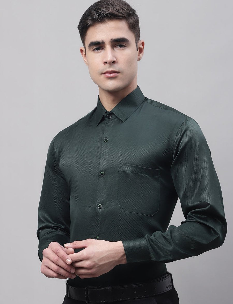 Men's Olive Green Dobby Textured Formal Shirt - SF_871Olive_S