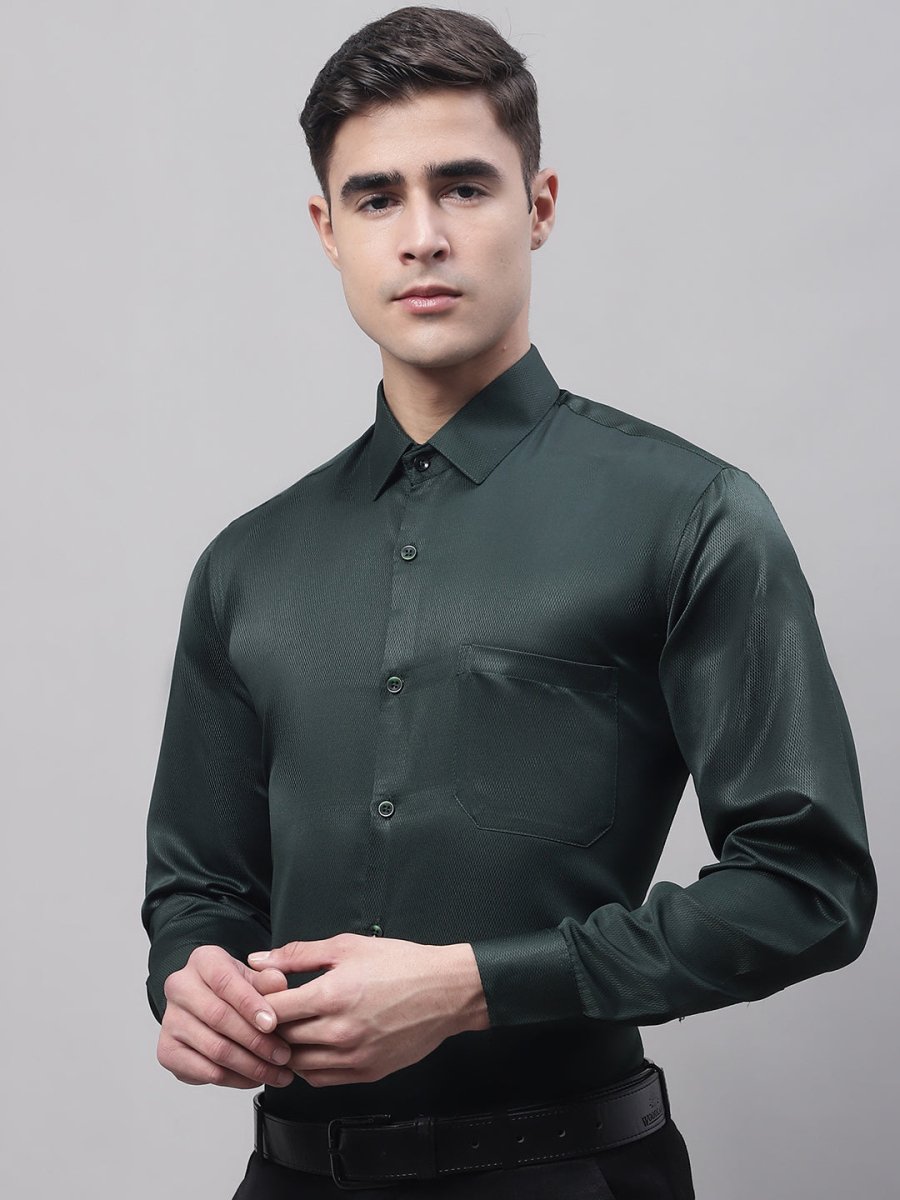 Men's Olive Green Dobby Textured Formal Shirt - SF_871Olive_S