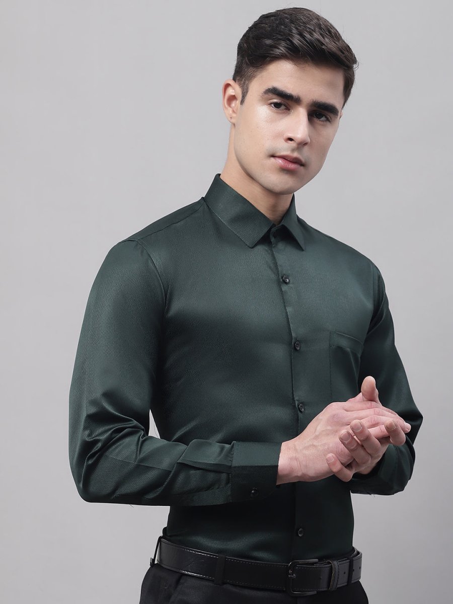Men's Olive Green Dobby Textured Formal Shirt - SF_871Olive_S