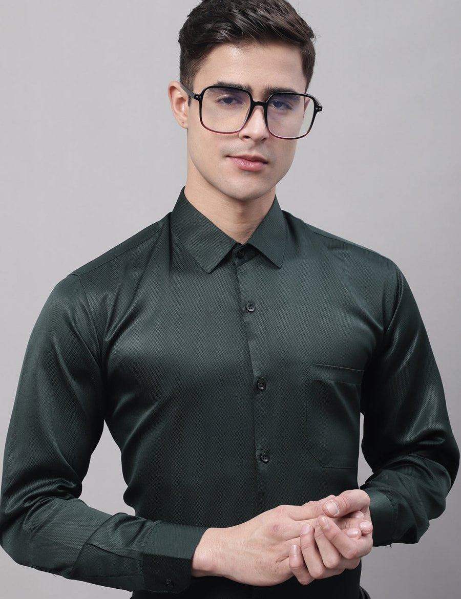 Men's Olive Green Dobby Textured Formal Shirt - SF_871Olive_S