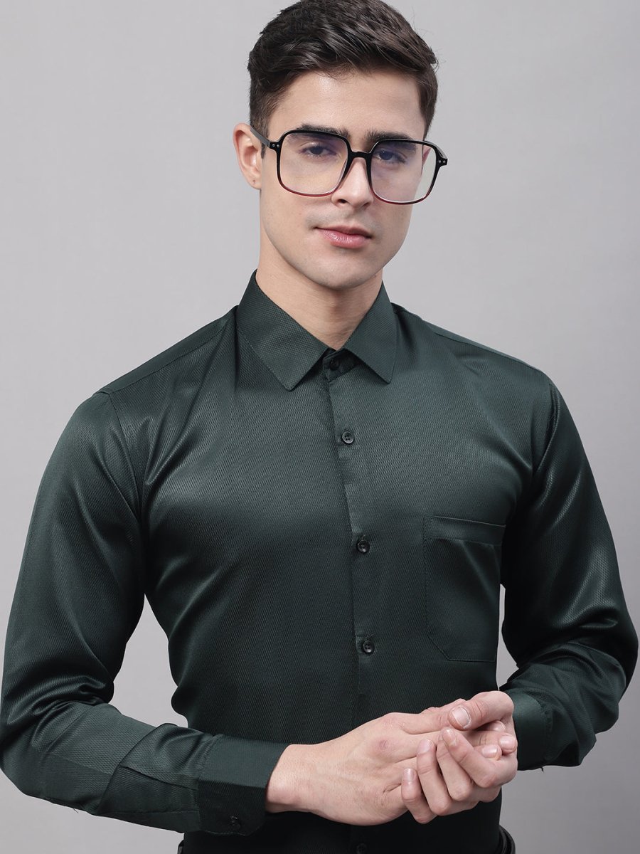 Men's Olive Green Dobby Textured Formal Shirt - SF_871Olive_S