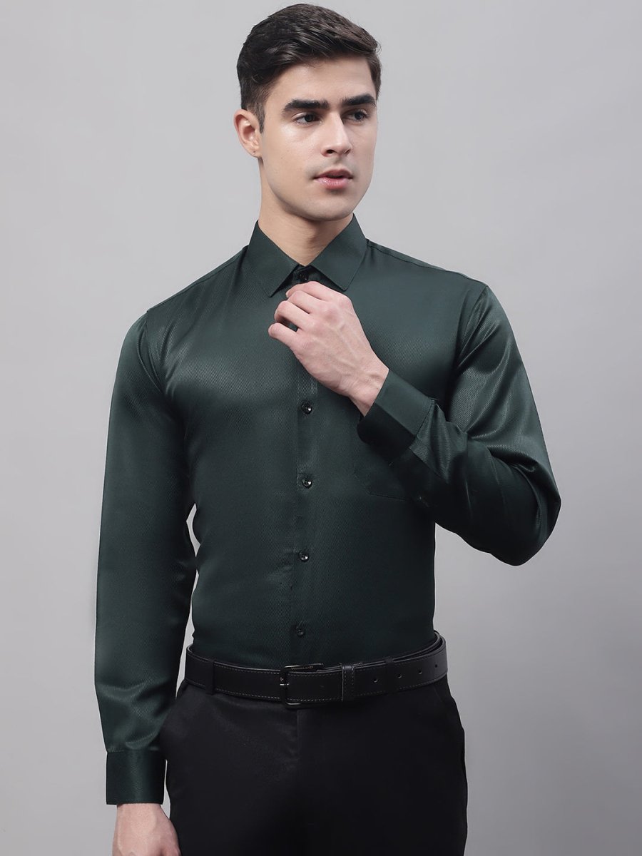Men's Olive Green Dobby Textured Formal Shirt - SF_871Olive_S