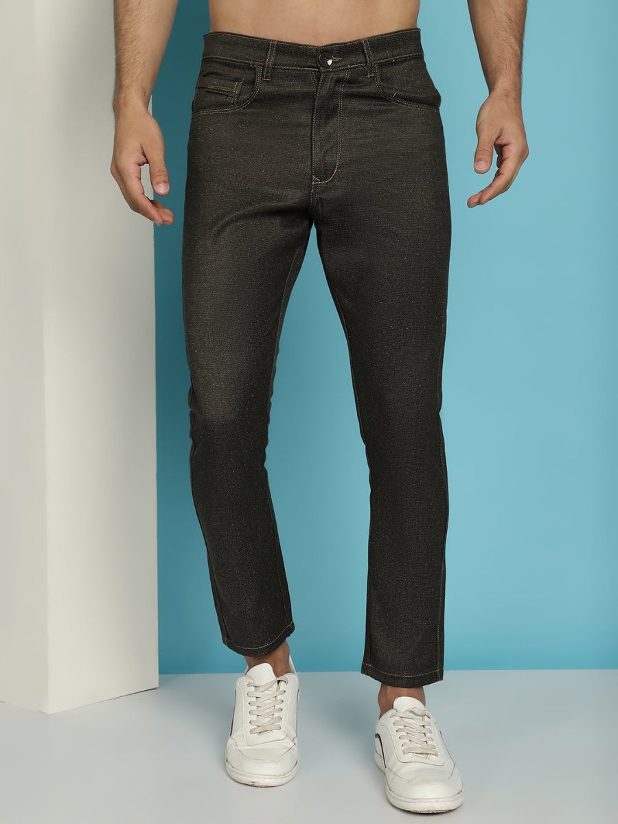 Men's Olive Green Solid Cotton Casual Trouser - FGP_277Olive_30