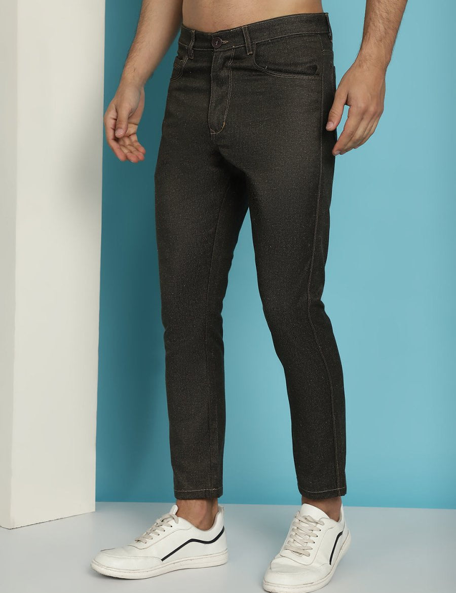 Men's Olive Green Solid Cotton Casual Trouser - FGP_277Olive_30