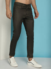 Men's Olive Green Solid Cotton Casual Trouser - FGP_277Olive_30