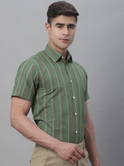 Men's Olive Green Striped Formal Shirt - SF_879Olive_S