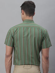 Men's Olive Green Striped Formal Shirt - SF_879Olive_S