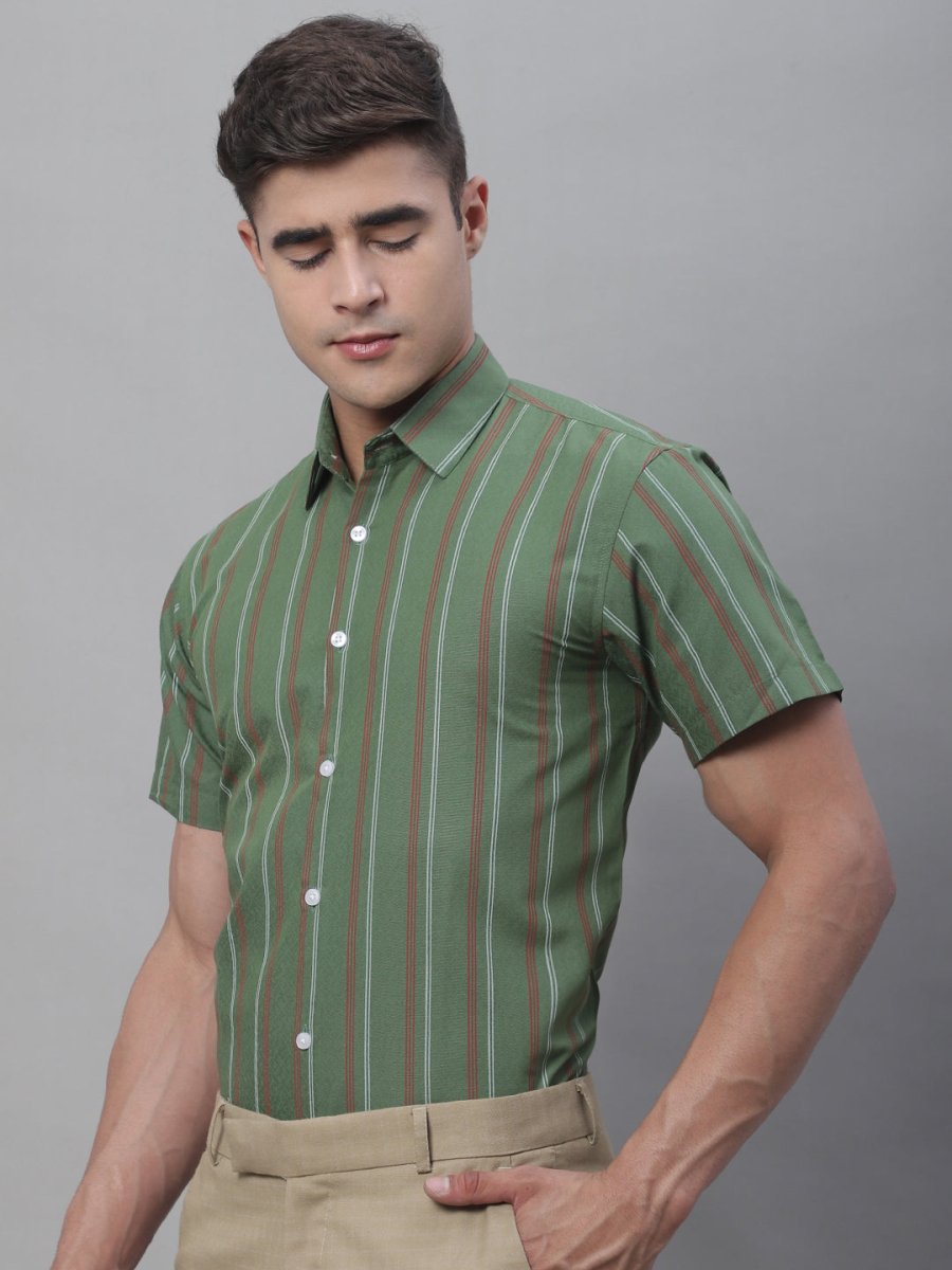 Men's Olive Green Striped Formal Shirt - SF_879Olive_S