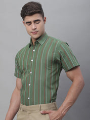 Men's Olive Green Striped Formal Shirt - SF_879Olive_S