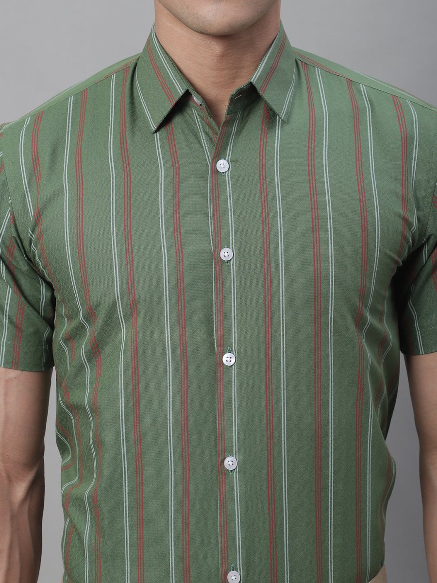 Men's Olive Green Striped Formal Shirt - SF_879Olive_S