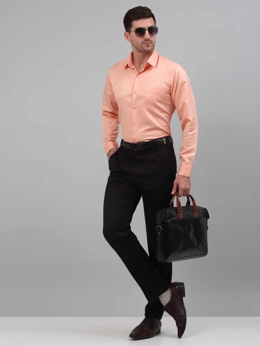 Men's Orange Dobby Textured Formal Shirt - SF_871Orange_S