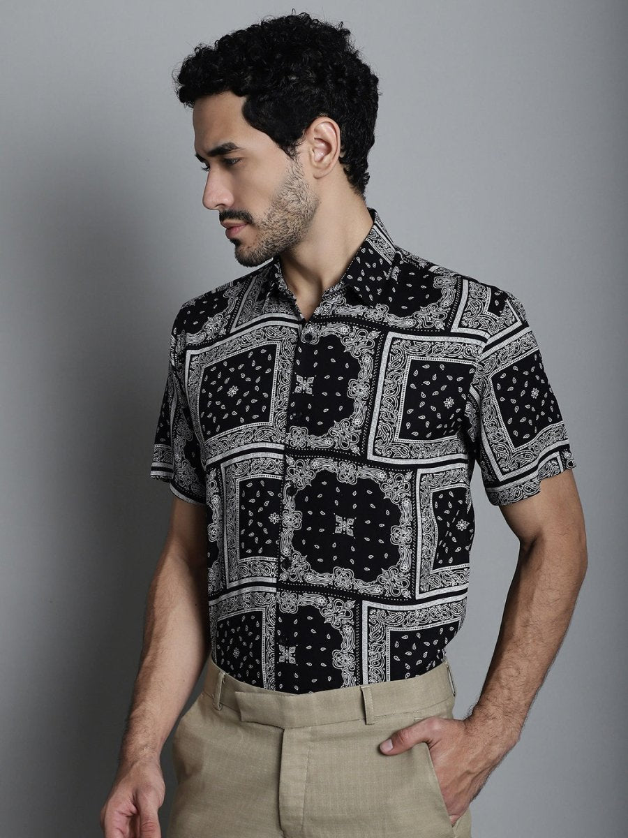 Men's Paisley Printed Formal Shirts - SF_895Black_S