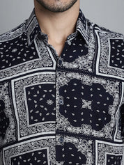Men's Paisley Printed Formal Shirts - SF_895Navy_S