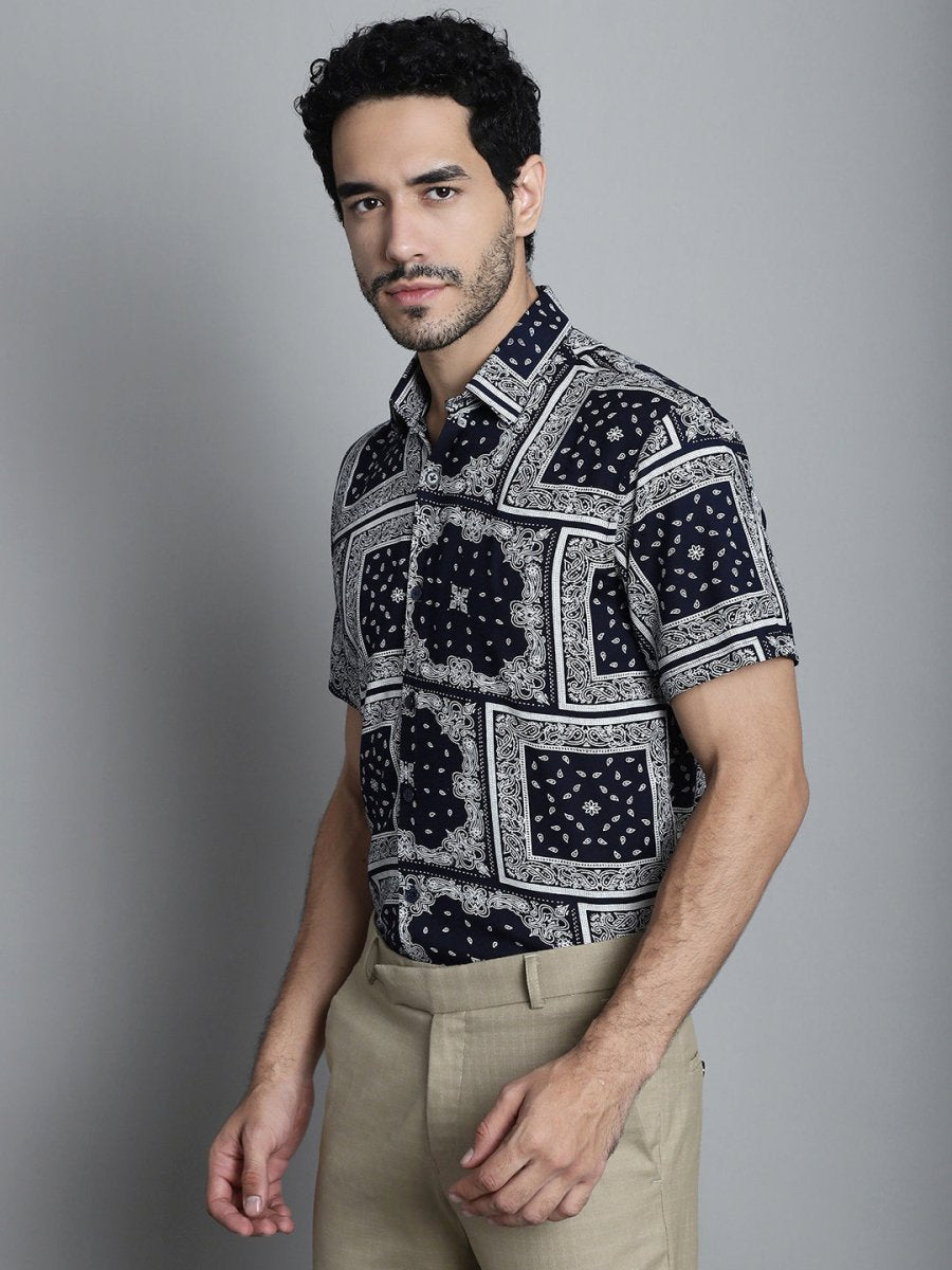 Men's Paisley Printed Formal Shirts - SF_895Navy_S
