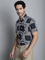 Men's Paisley Printed Formal Shirts - SF_895Navy_S