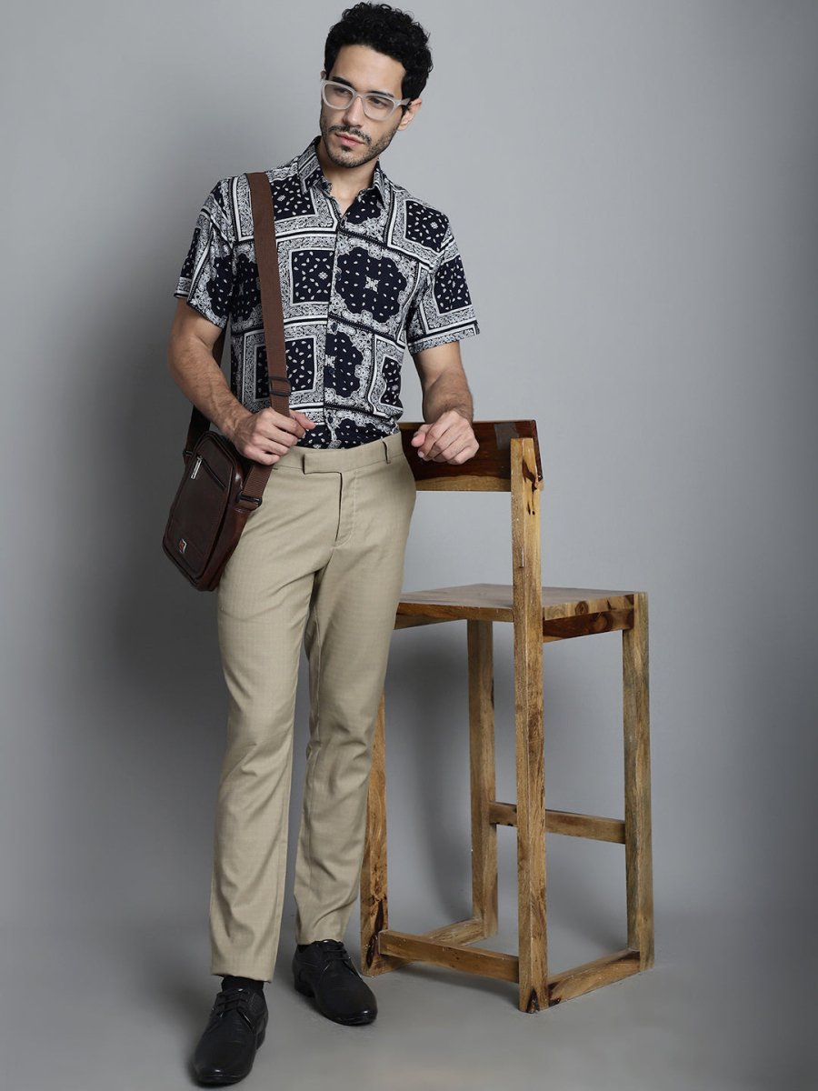 Men's Paisley Printed Formal Shirts - SF_895Navy_S