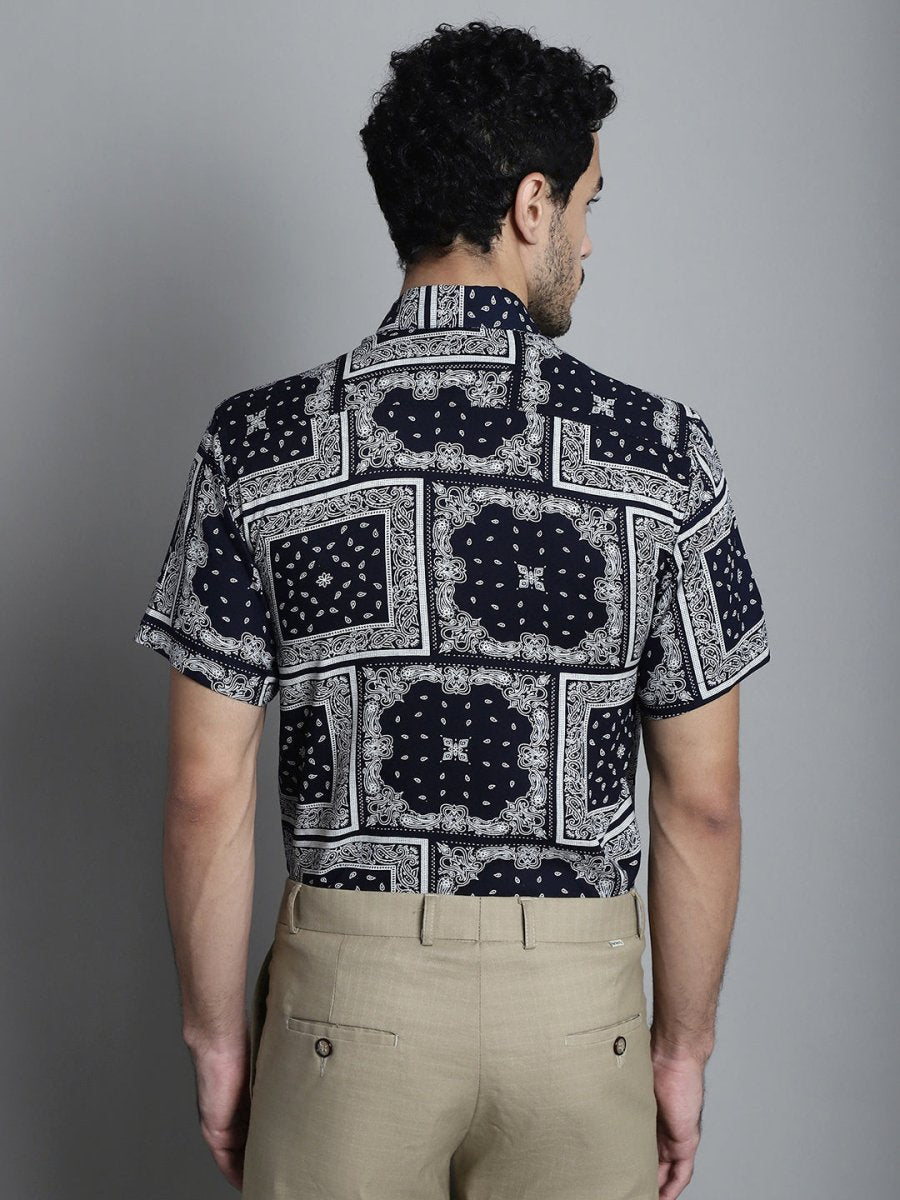 Men's Paisley Printed Formal Shirts - SF_895Navy_S