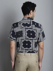 Men's Paisley Printed Formal Shirts - SF_895Navy_S