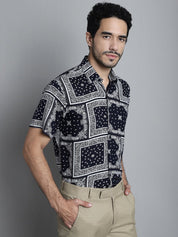 Men's Paisley Printed Formal Shirts - SF_895Navy_S
