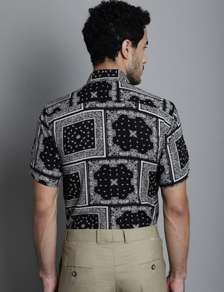 Men's Paisley Printed Formal Shirts - SF_895Black_S