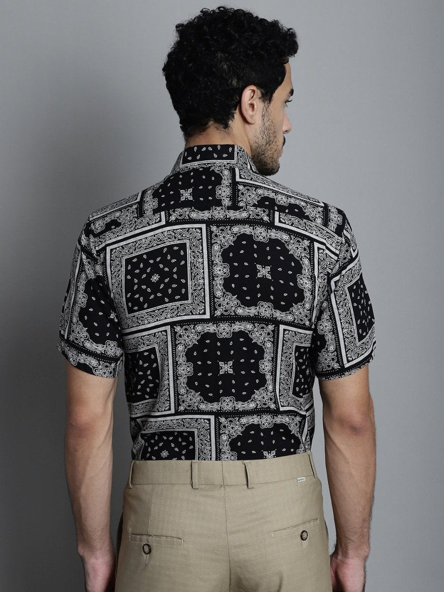 Men's Paisley Printed Formal Shirts - SF_895Black_S