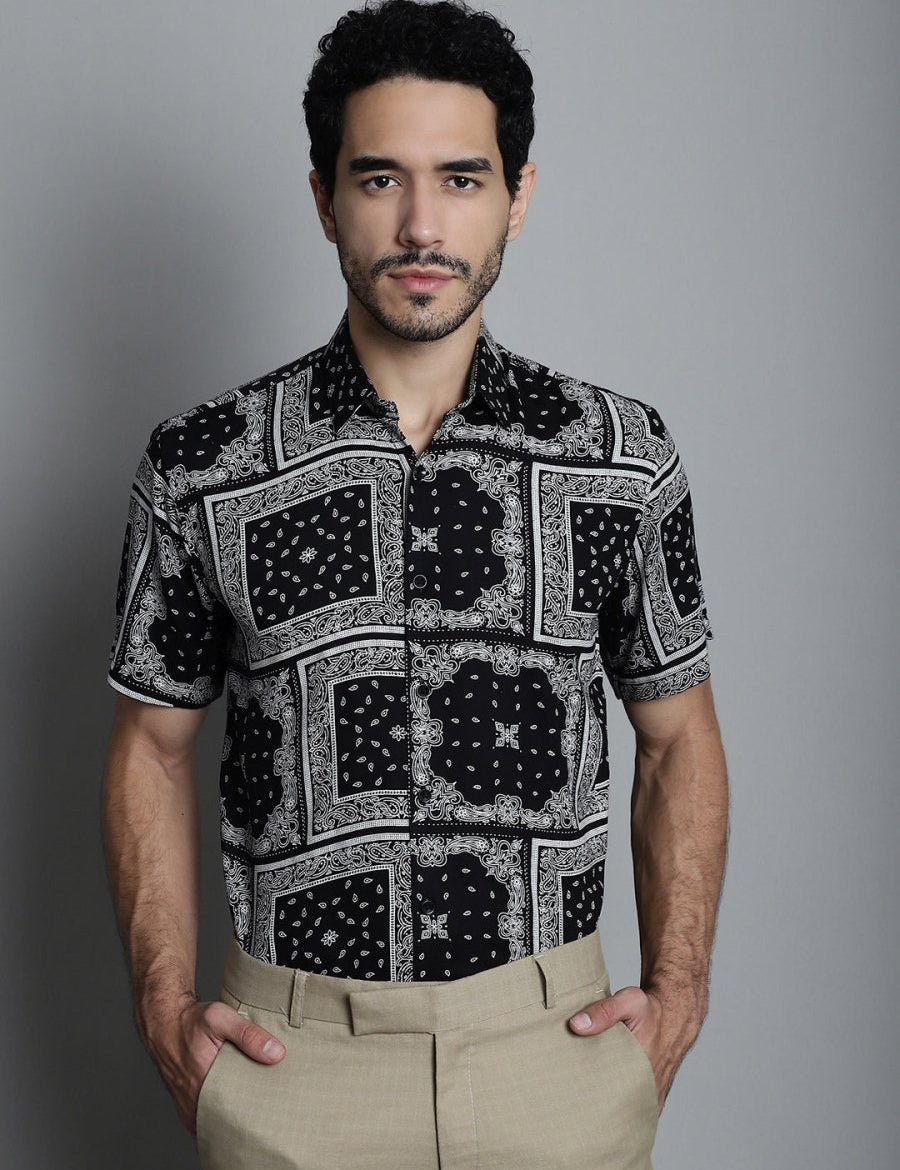 Men's Paisley Printed Formal Shirts - SF_895Black_S