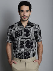 Men's Paisley Printed Formal Shirts - SF_895Black_S