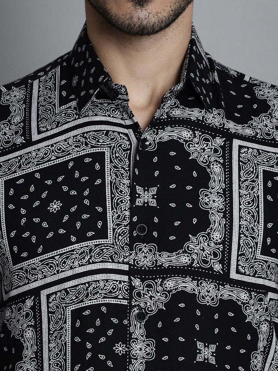Men's Paisley Printed Formal Shirts - SF_895Black_S