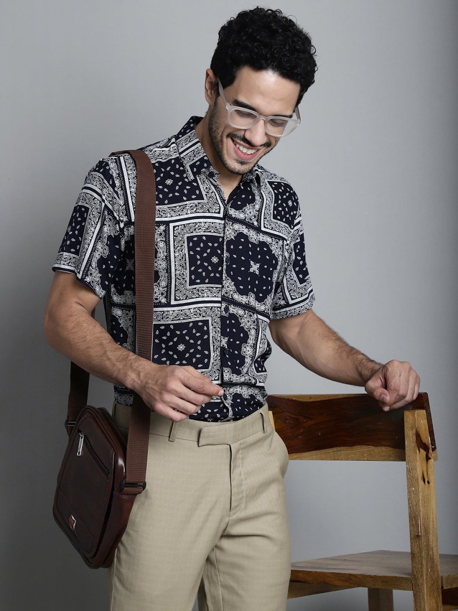 Men's Paisley Printed Formal Shirts - SF_895Navy_S