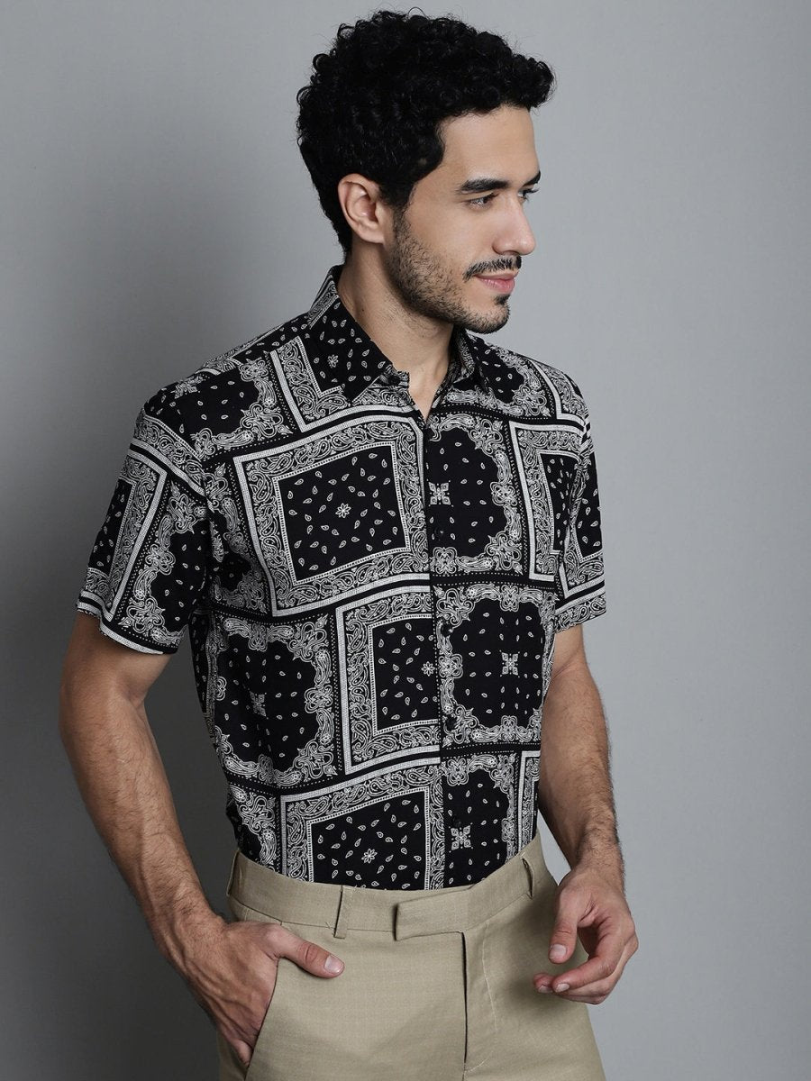 Men's Paisley Printed Formal Shirts - SF_895Black_S