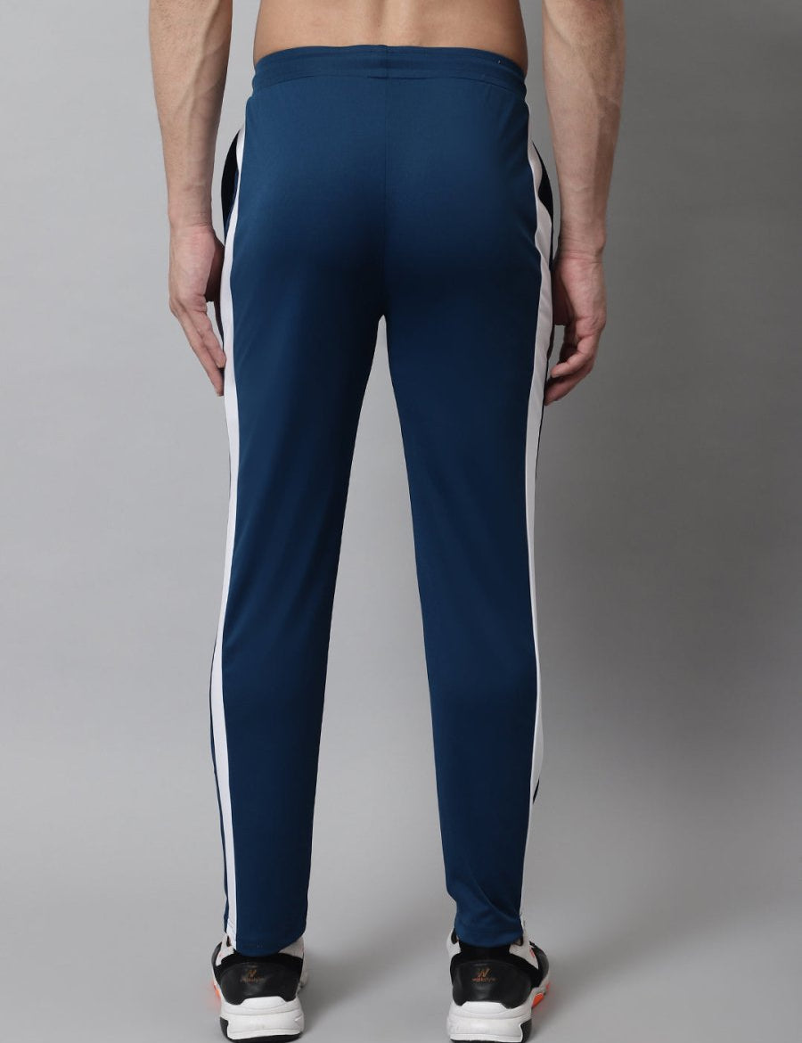 Men's Peacock Blue and White Striped Streachable Lycra Trackpants - JOG_025Peacock_S