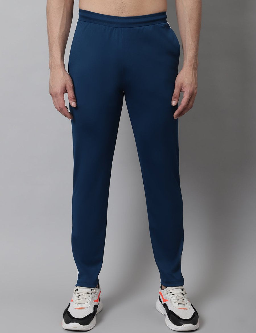 Men's Peacock Blue and White Striped Streachable Lycra Trackpants - JOG_025Peacock_S