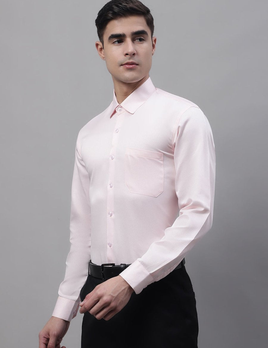 Men's Pink Dobby Textured Formal Shirt - SF_871Pink_S