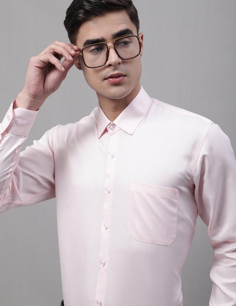 Men's Pink Dobby Textured Formal Shirt - SF_871Pink_S