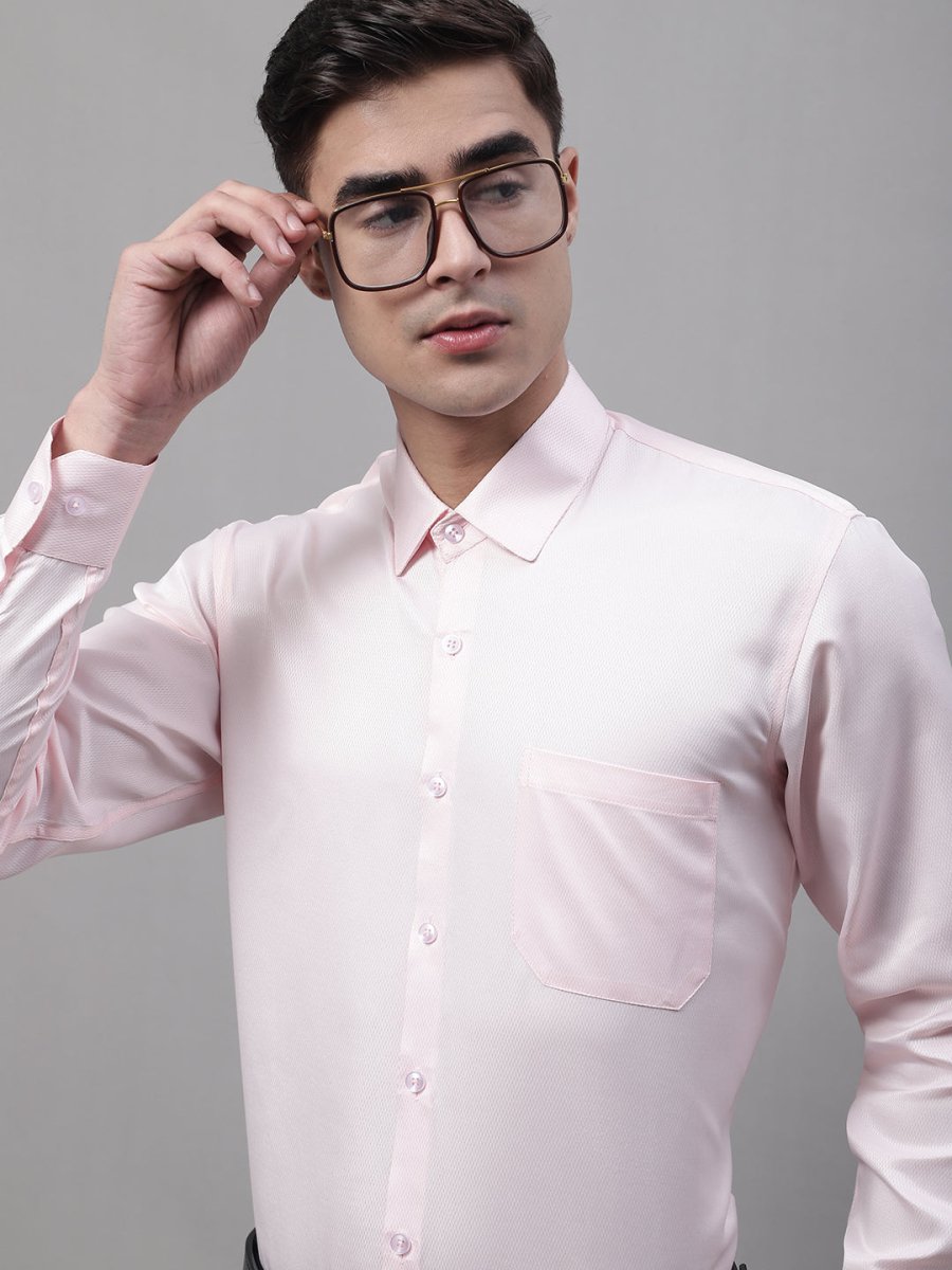 Men's Pink Dobby Textured Formal Shirt - SF_871Pink_S