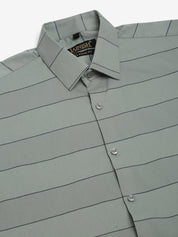 Men's Pista Green Horizontal Striped Formal Shirt - SF_839Pista_S