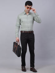 Men's Pista Green Horizontal Striped Formal Shirt - SF_839Pista_S