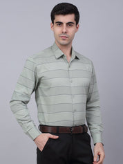 Men's Pista Green Horizontal Striped Formal Shirt - SF_839Pista_S
