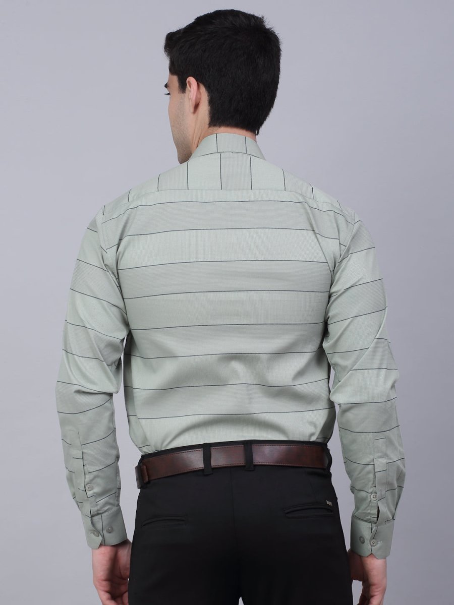Men's Pista Green Horizontal Striped Formal Shirt - SF_839Pista_S