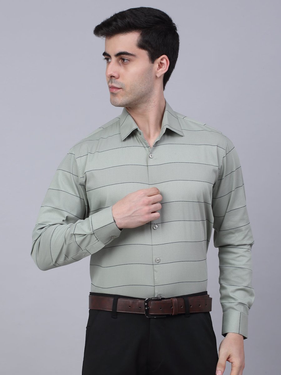 Men's Pista Green Horizontal Striped Formal Shirt - SF_839Pista_S
