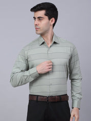 Men's Pista Green Horizontal Striped Formal Shirt - SF_839Pista_S