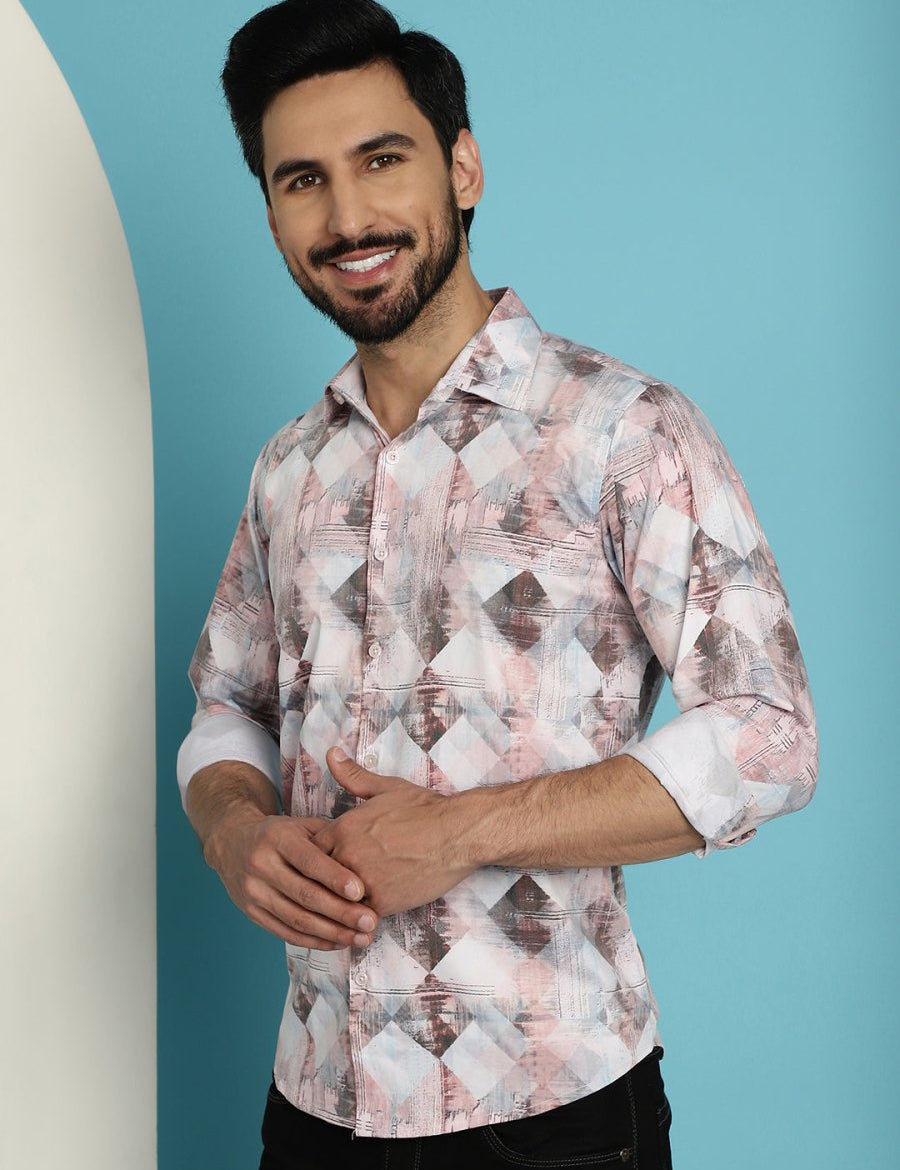 Men's Printed Casual Shirt for Mens - SF_891Coffee_S