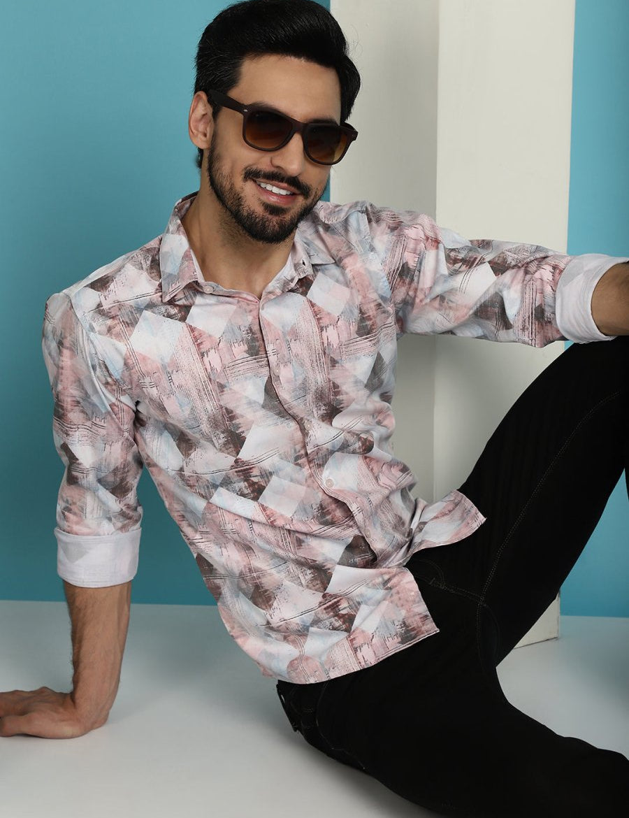 Men's Printed Casual Shirt for Mens - SF_891Coffee_S