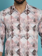 Men's Printed Casual Shirt for Mens - SF_891Coffee_S