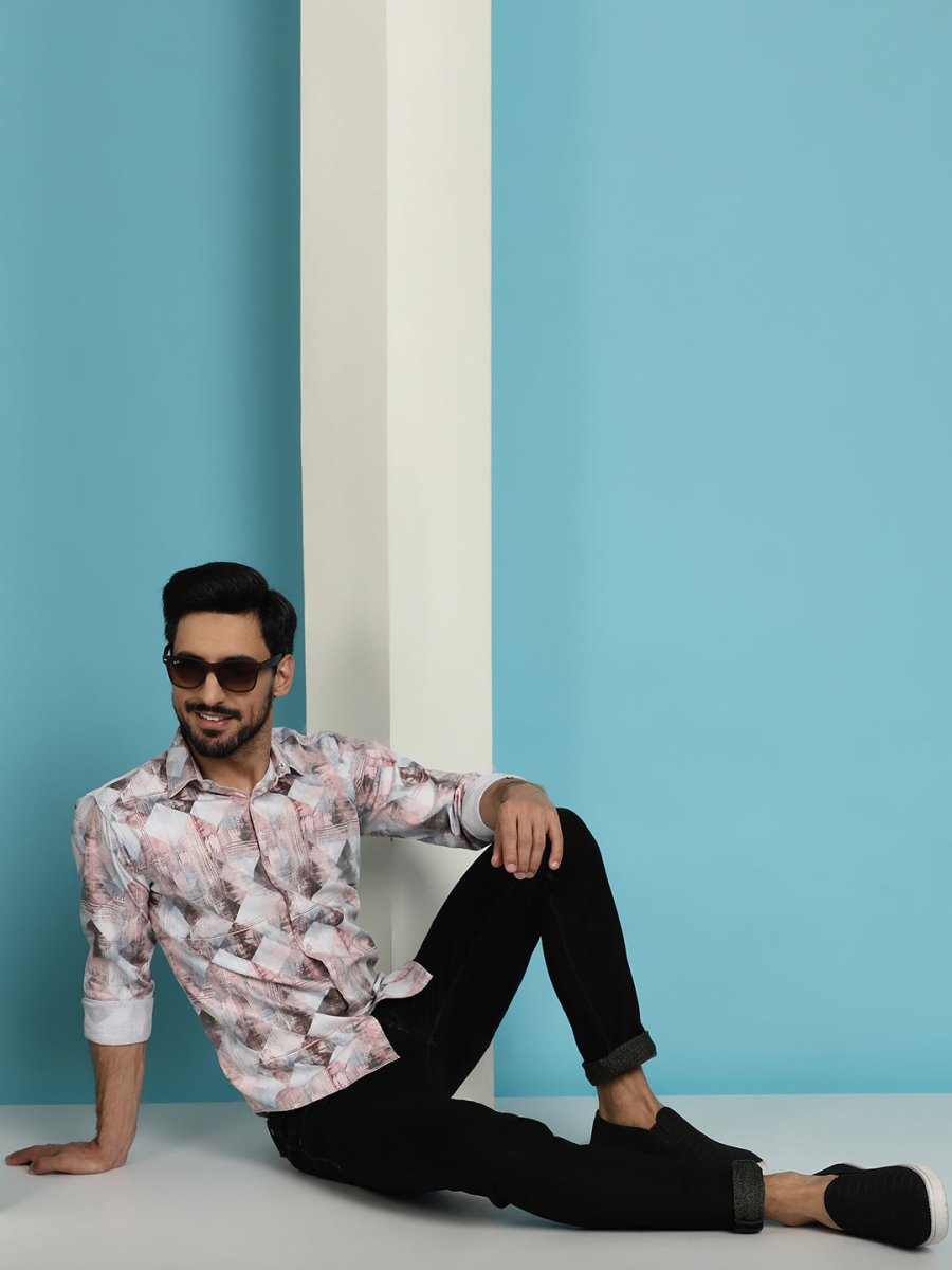 Men's Printed Casual Shirt for Mens - SF_891Coffee_S