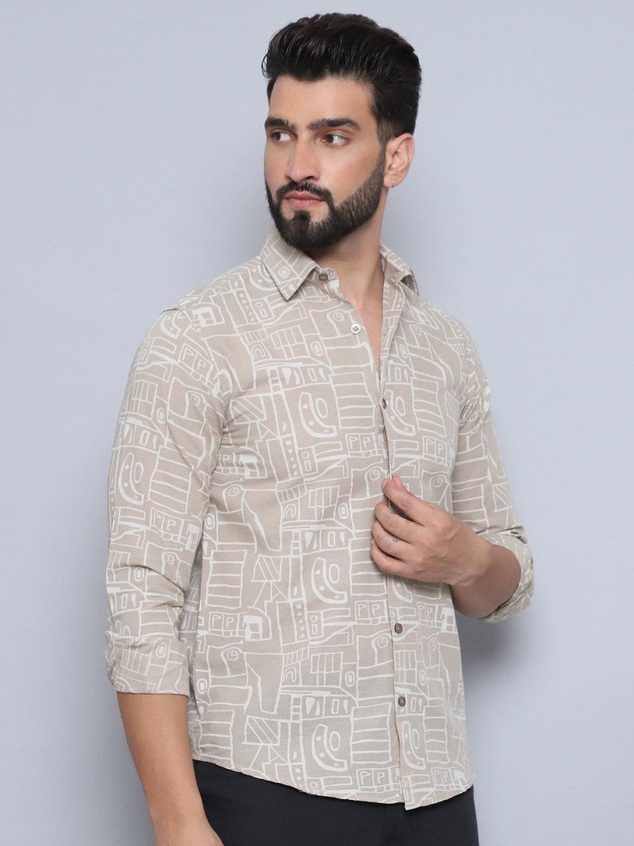 Men's Printed Casual Shirt - SF_994Beige_S