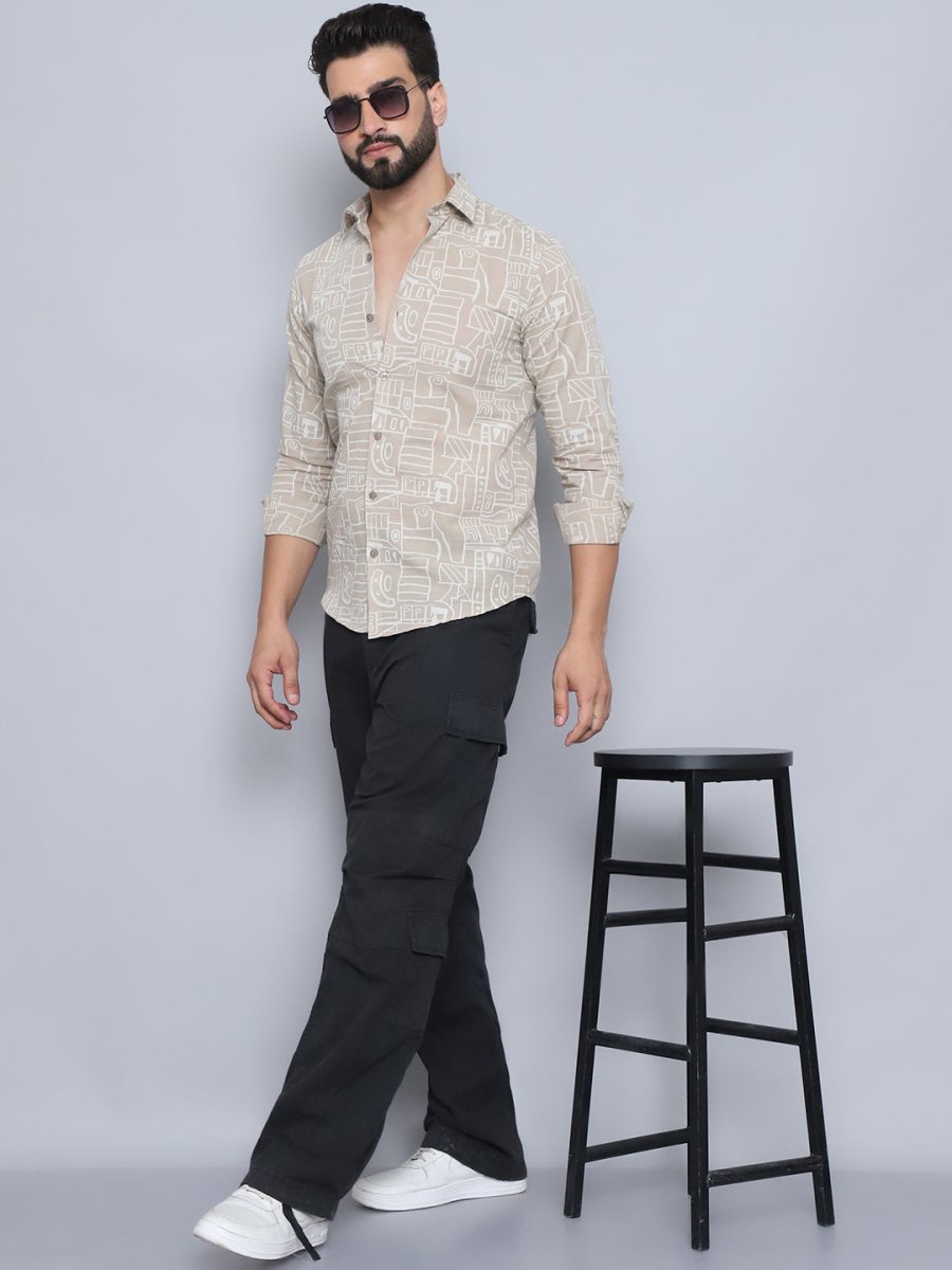Men's Printed Casual Shirt - SF_994Beige_S