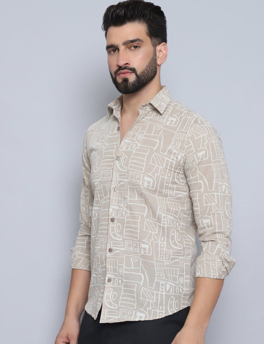 Men's Printed Casual Shirt - SF_994Beige_S