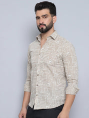 Men's Printed Casual Shirt - SF_994Beige_S